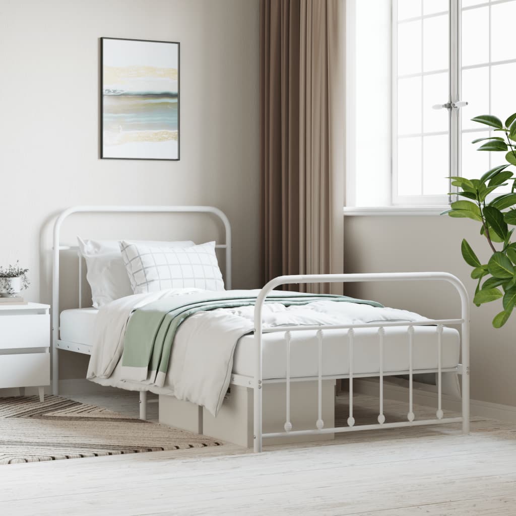 Sengeramme i metall med hode- og fotgavl hvit 107x203 cm