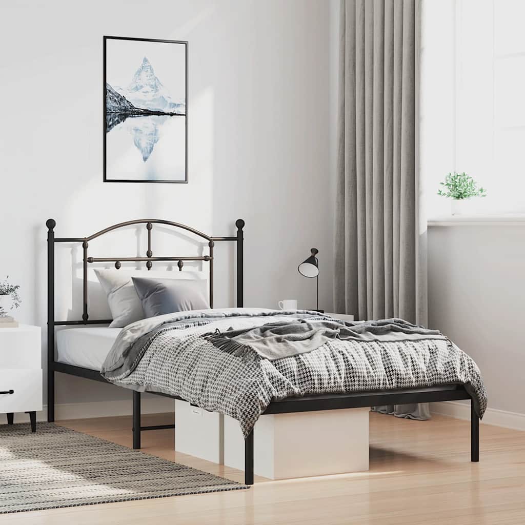 Sengeramme i metall med hodegavl svart 100x190 cm