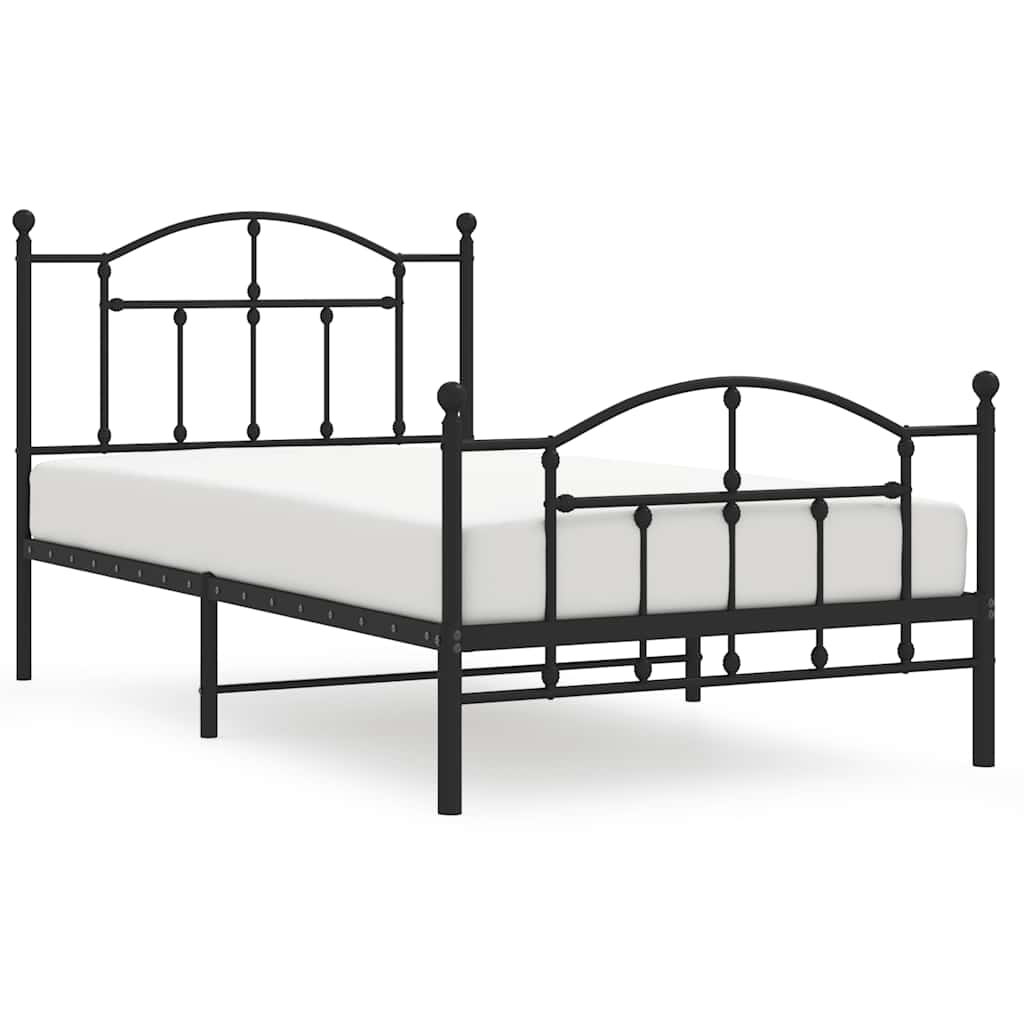 Sengeramme i metall med hode- og fotgavl svart 100x190 cm
