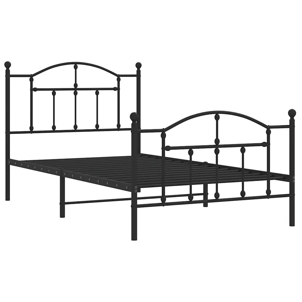 Sengeramme i metall med hode- og fotgavl svart 100x190 cm