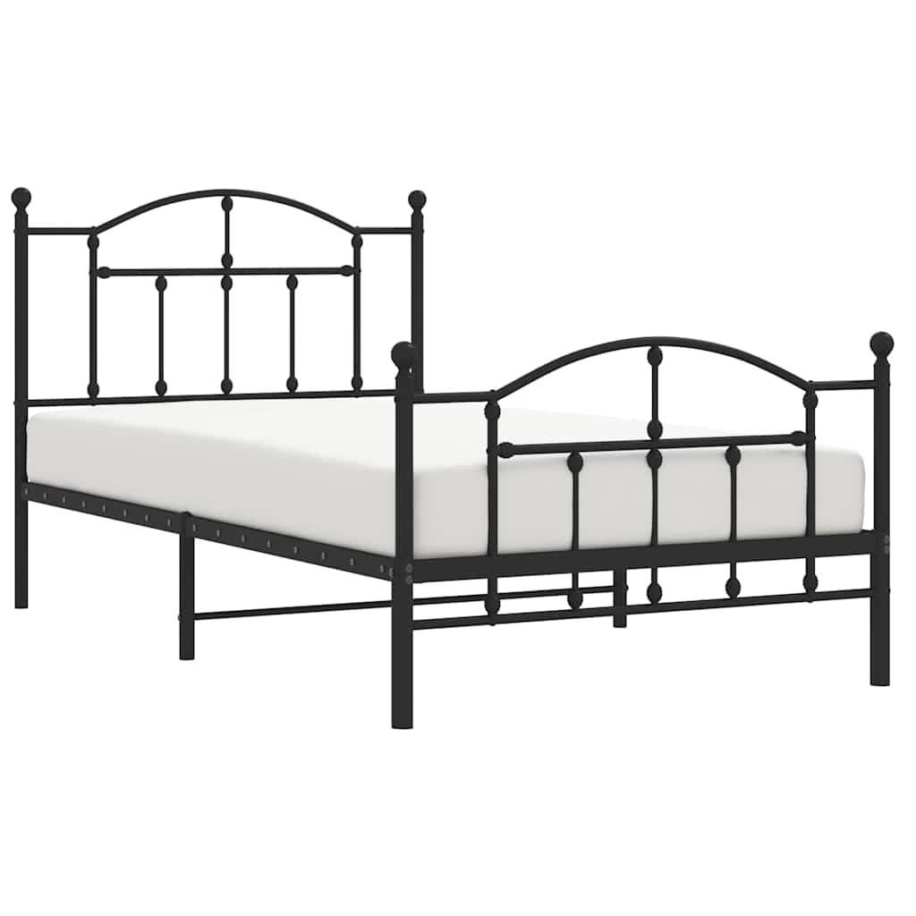 Sengeramme i metall med hode- og fotgavl svart 100x190 cm
