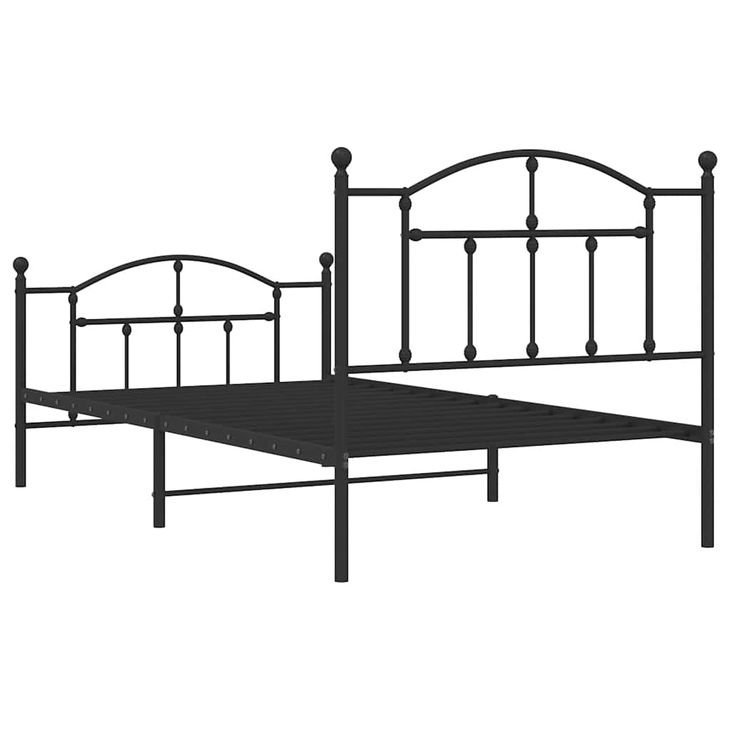 Sengeramme i metall med hode- og fotgavl svart 100x190 cm