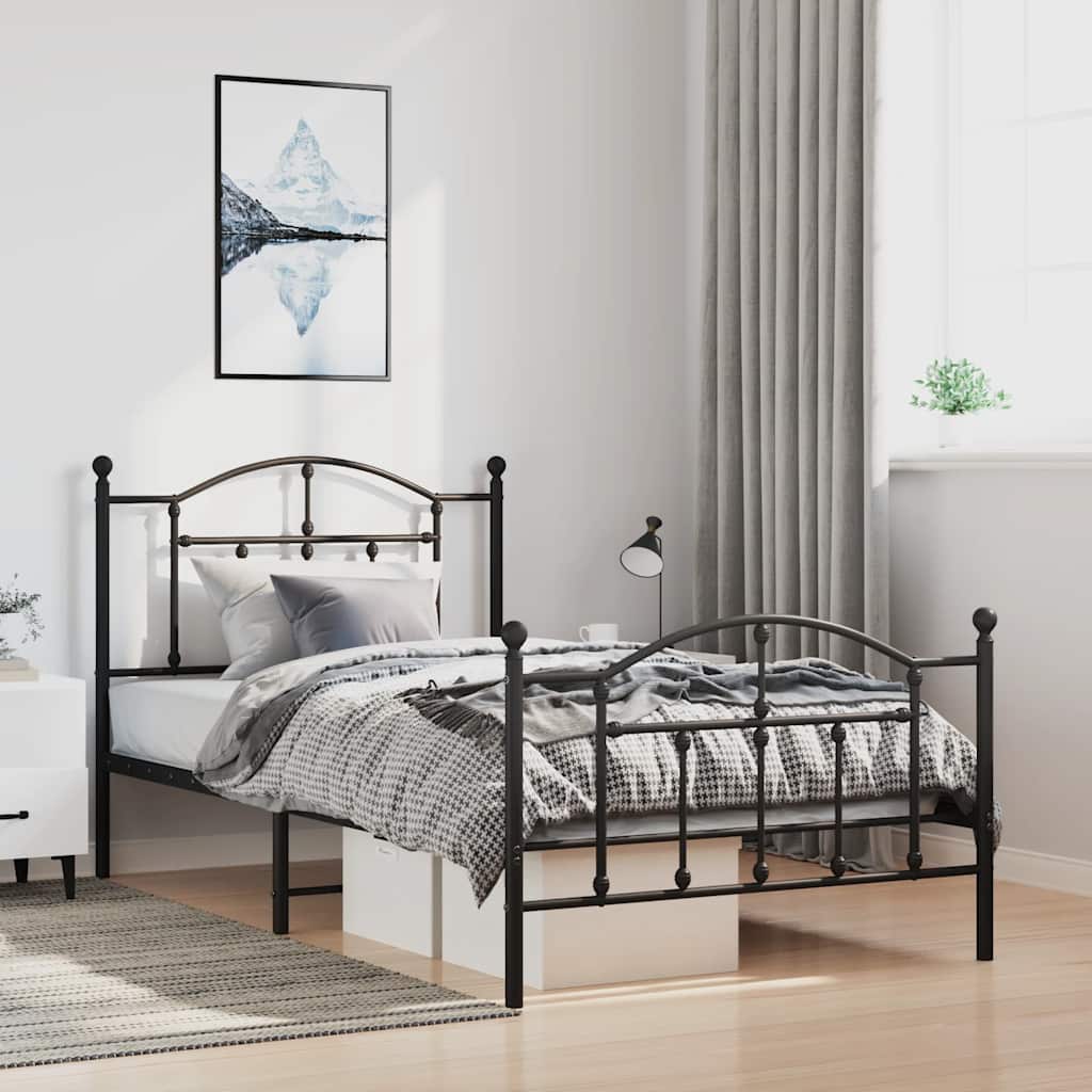 Sengeramme i metall med hode- og fotgavl svart 100x190 cm