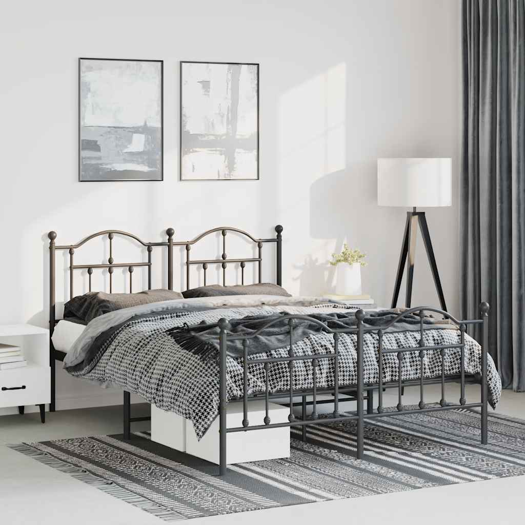 Sengeramme i metall med hode- og fotgavl svart 135x190 cm