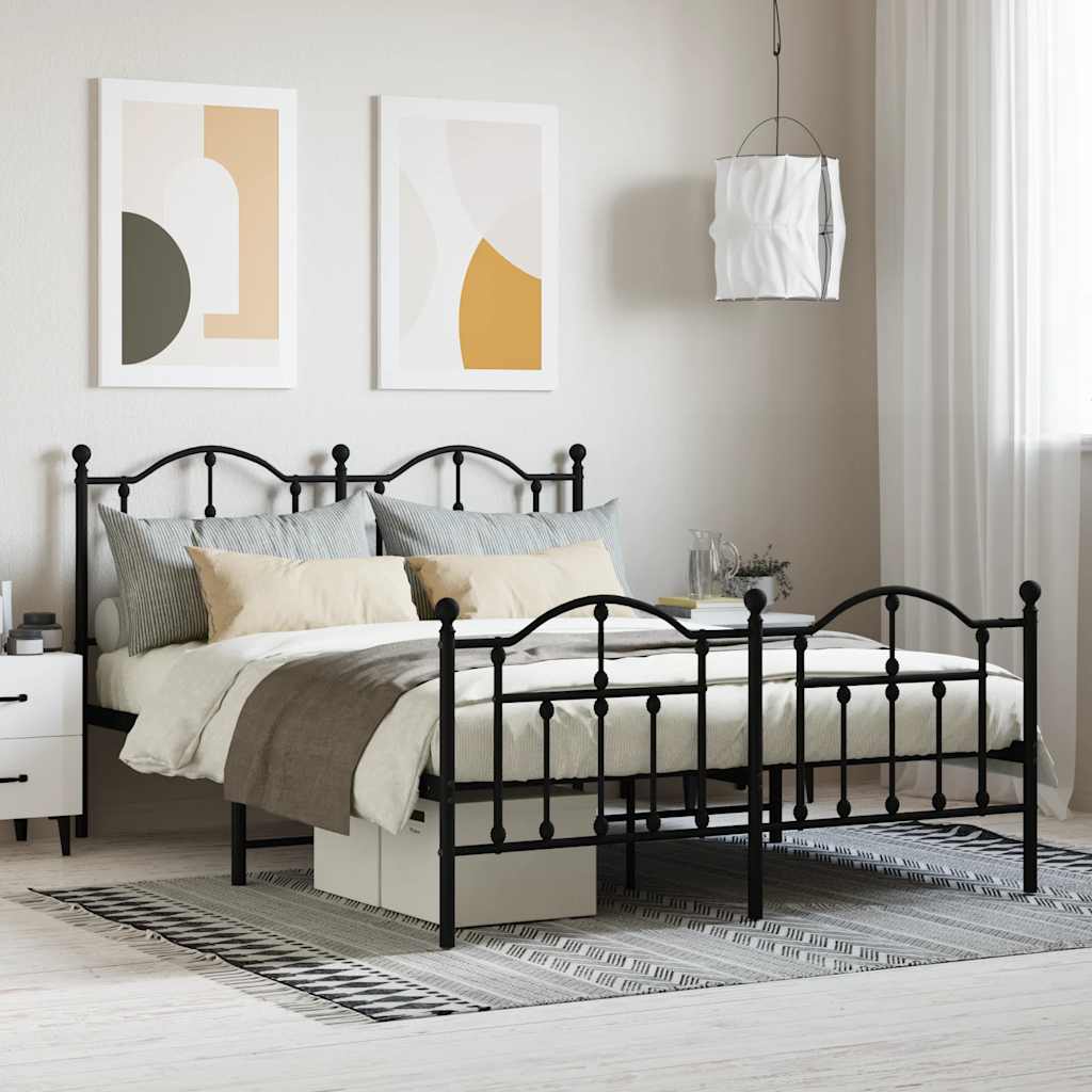 Sengeramme i metall med hode- og fotgavl svart 140x190 cm vidaXL