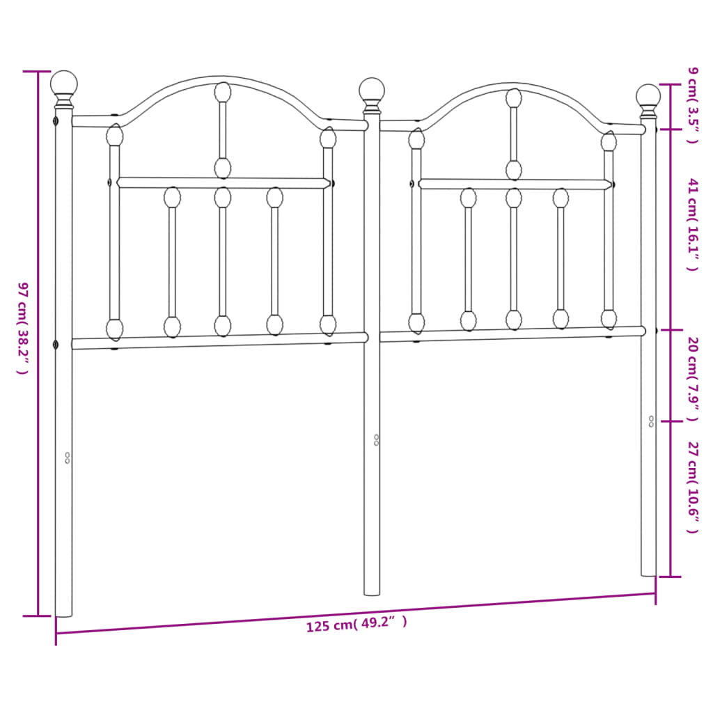 Utskiftbar sengegavl i metall svart 120 cm