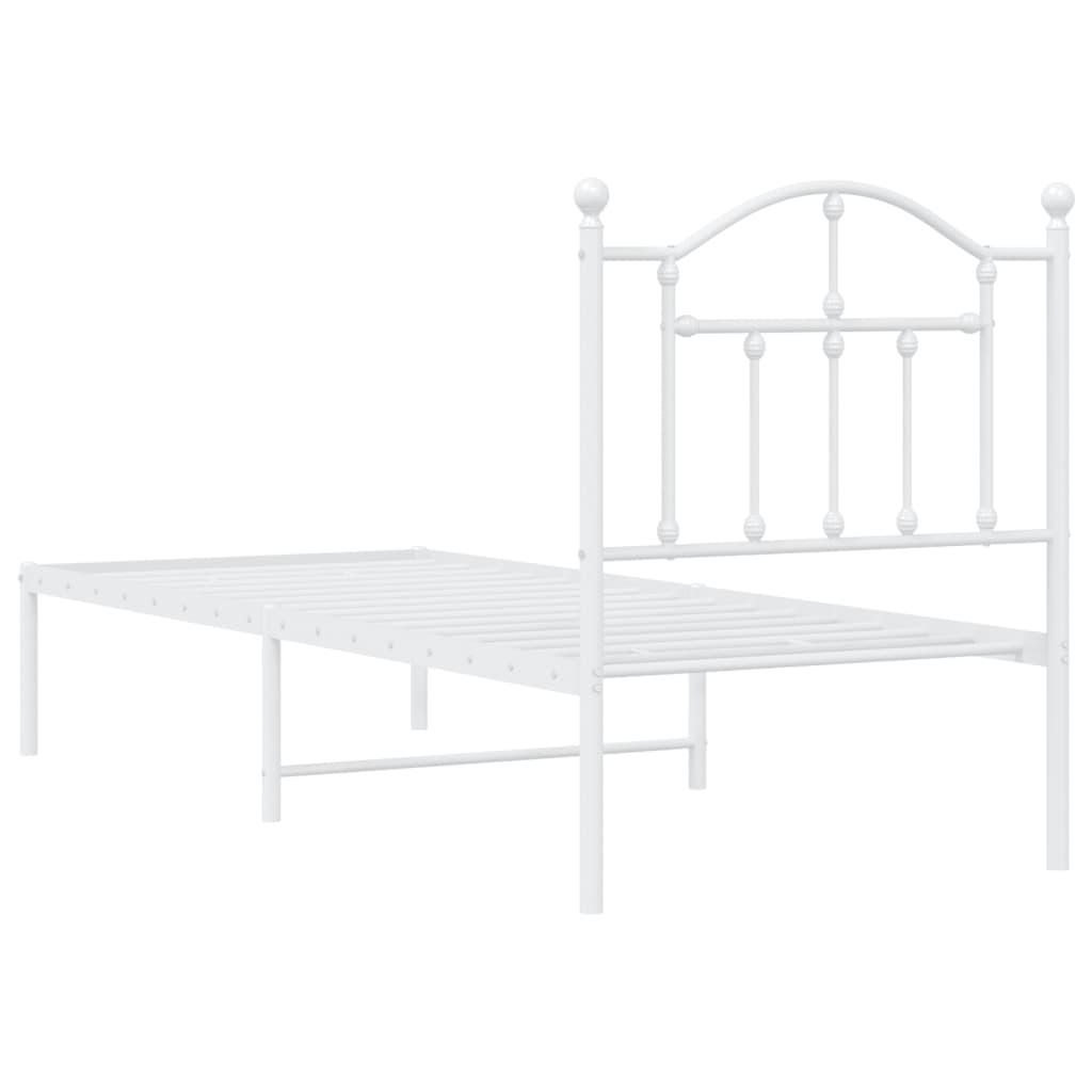 Sengeramme i metall uten madrass med hodegavl hvit 75x190 cm
