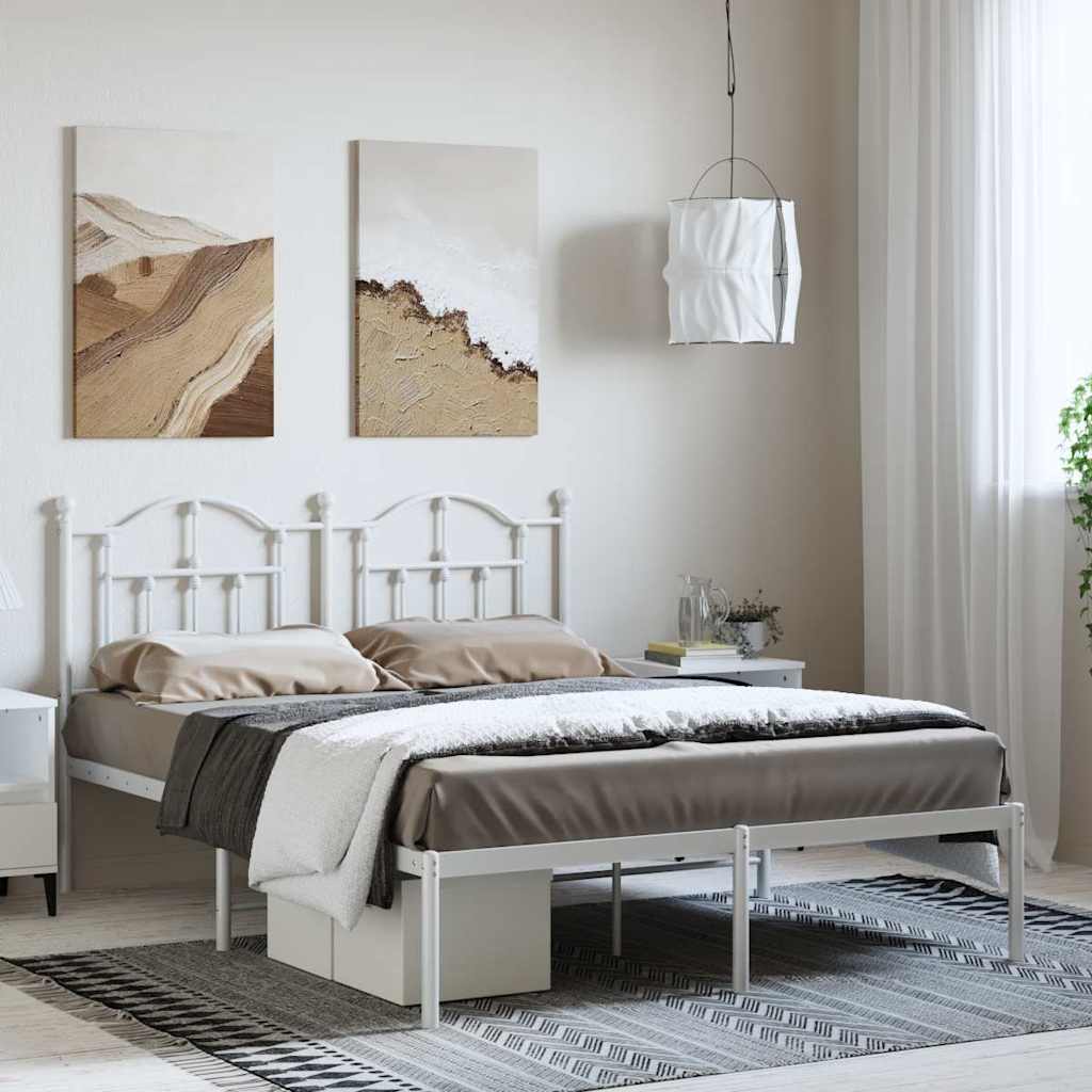 Sengeramme i metall med sengegavl hvit 150x200 cm