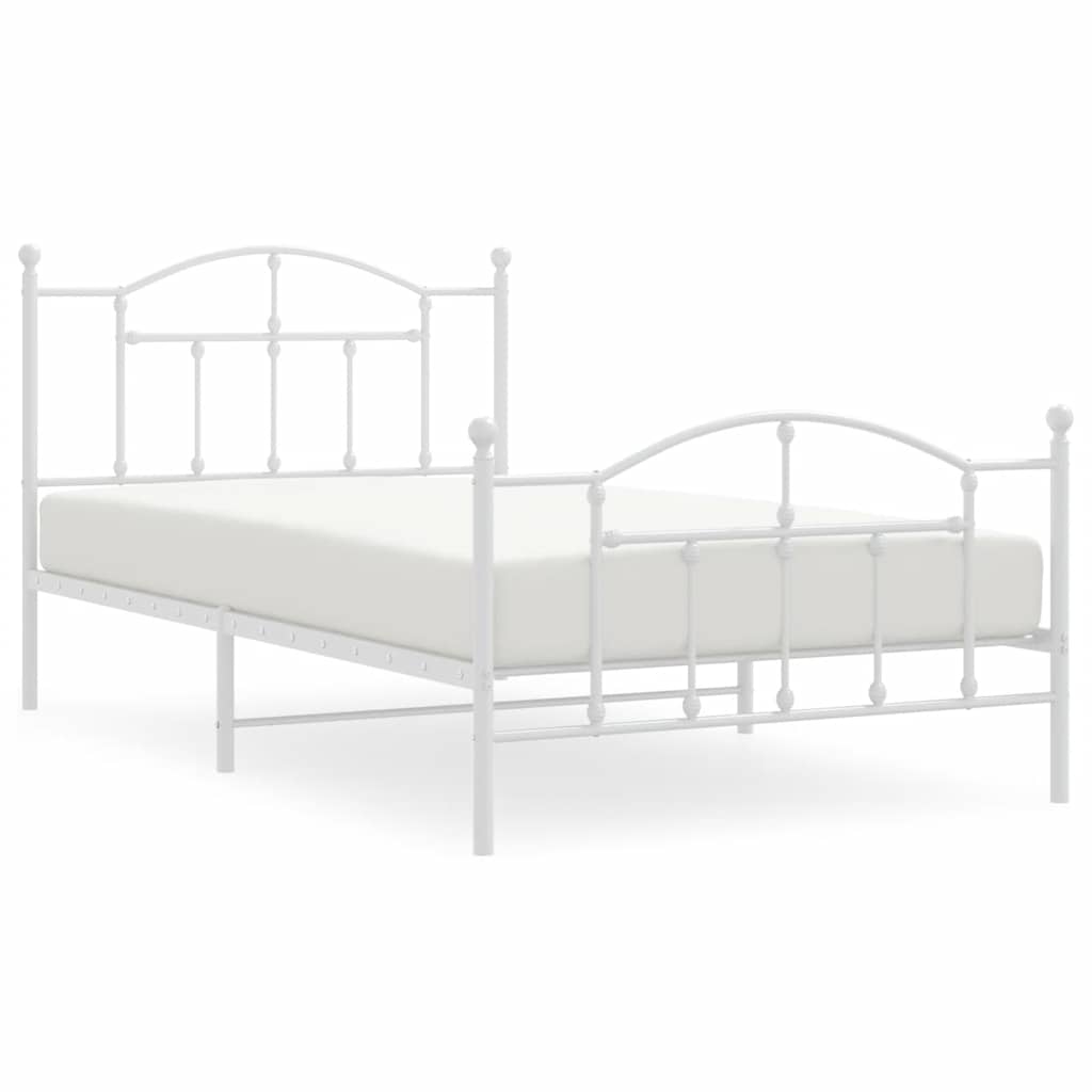 Sengeramme i metall med hode- og fotgavl hvit 100x200 cm