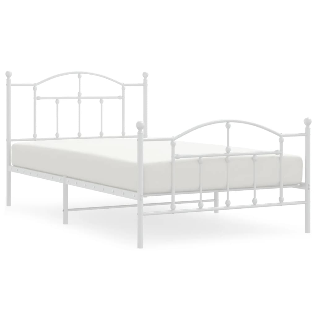Sengeramme i metall med hode- og fotgavl hvit 107x203 cm vidaXL