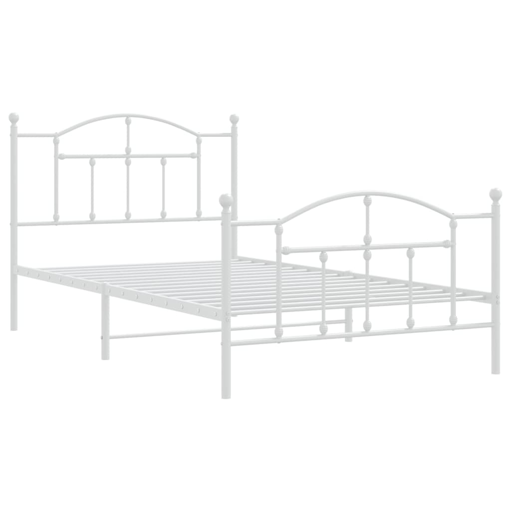 Sengeramme i metall med hode- og fotgavl hvit 107x203 cm vidaXL