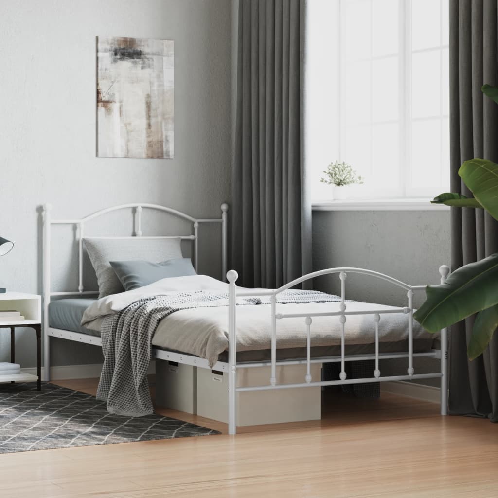 Sengeramme i metall med hode- og fotgavl hvit 107x203 cm vidaXL
