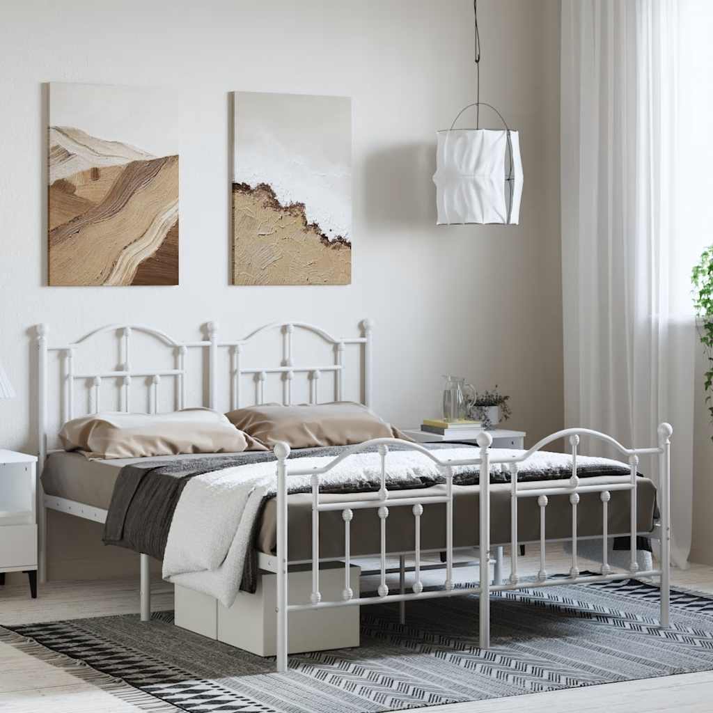 Sengeramme i metall med hode- og fotgavl hvit 135x190 cm