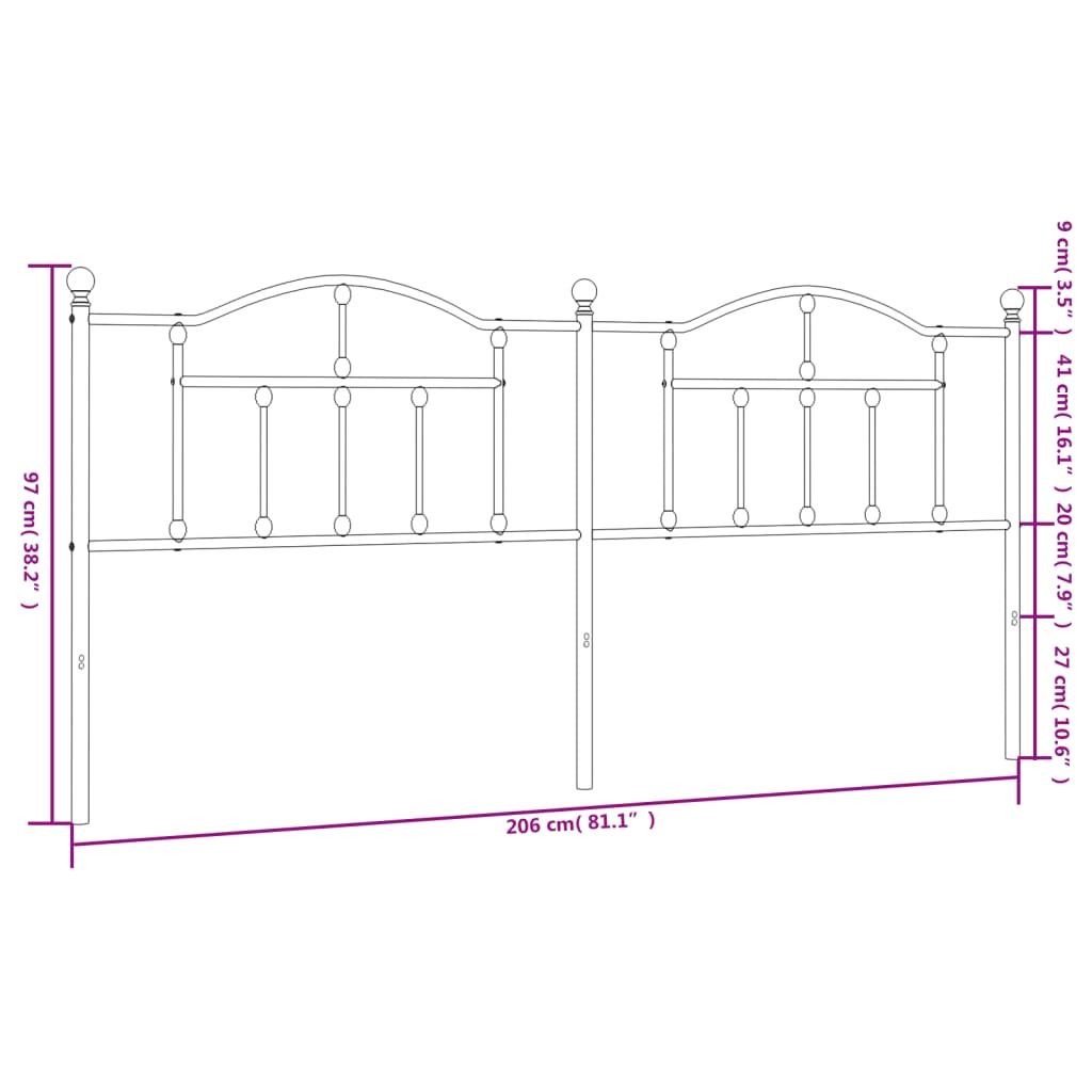 Utskiftbar sengegavl i metall hvit 200 cm