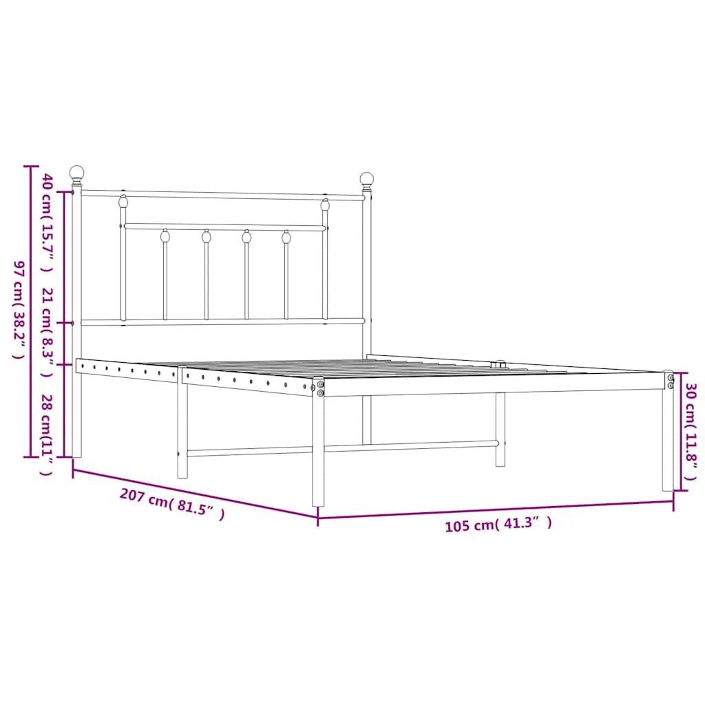 Sengeramme i metall med hodegavl svart 100x200 cm