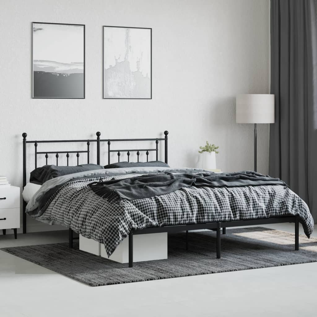Sengeramme i metall med sengegavl svart 180x200 cm