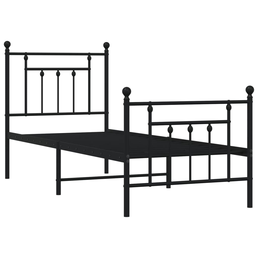 Sengeramme i metall med hode- og fotgavl svart 75x190 cm vidaXL