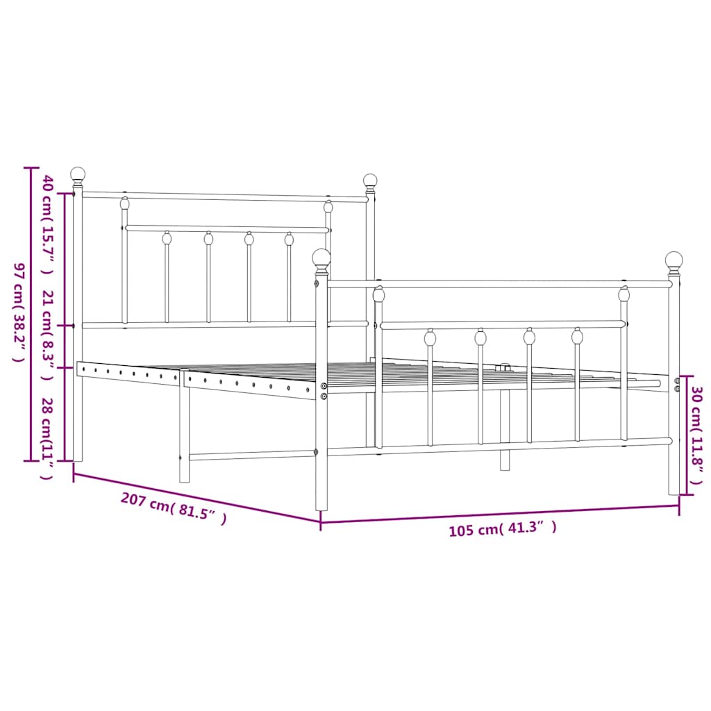 Sengeramme i metall med hode- og fotgavl svart 100x200 cm
