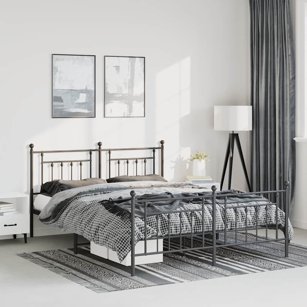 Sengeramme i metall med hode- og fotgavl svart 135x190 cm