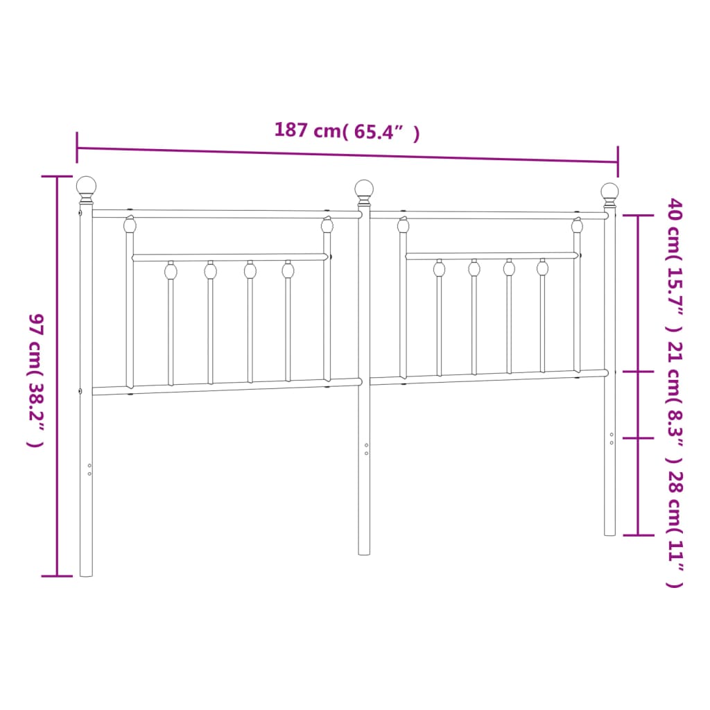 Utskiftbar sengegavl i metall svart 180 cm