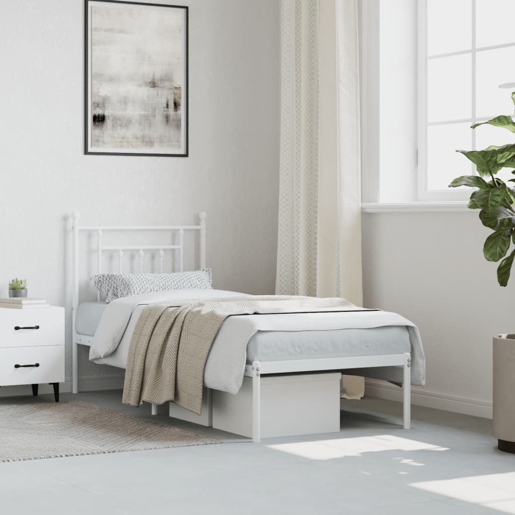 Sengeramme i metall uten madrass med hodegavl hvit 75x190 cm