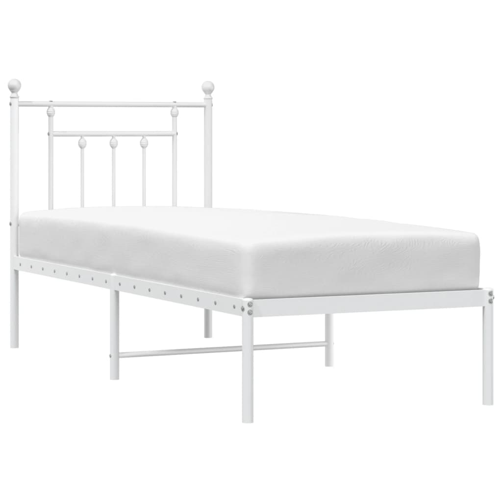 Sengeramme i metall uten madrass med hodegavl hvit 75x190 cm