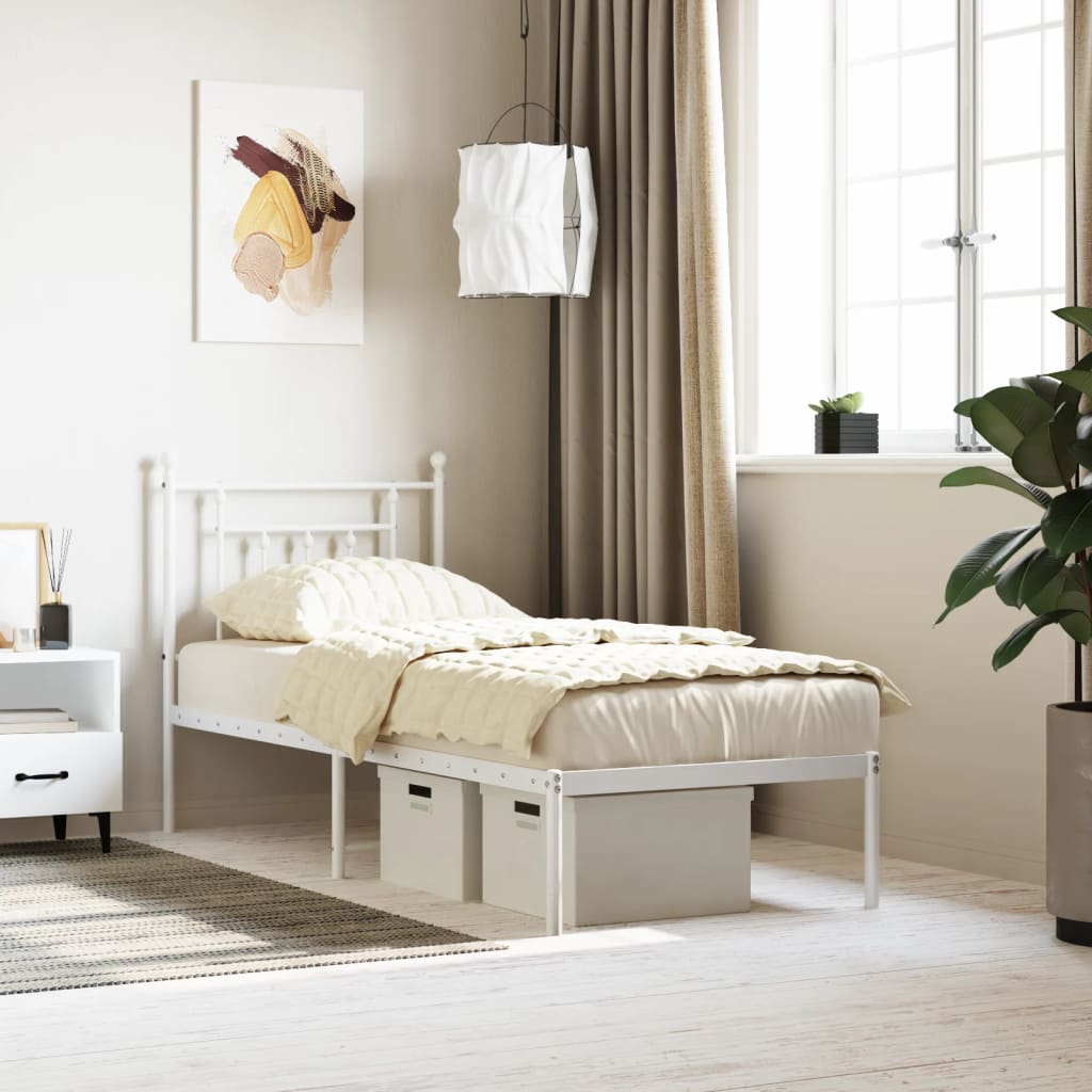 Sengeramme i metall uten madrass med hodegavl hvit 75x190 cm