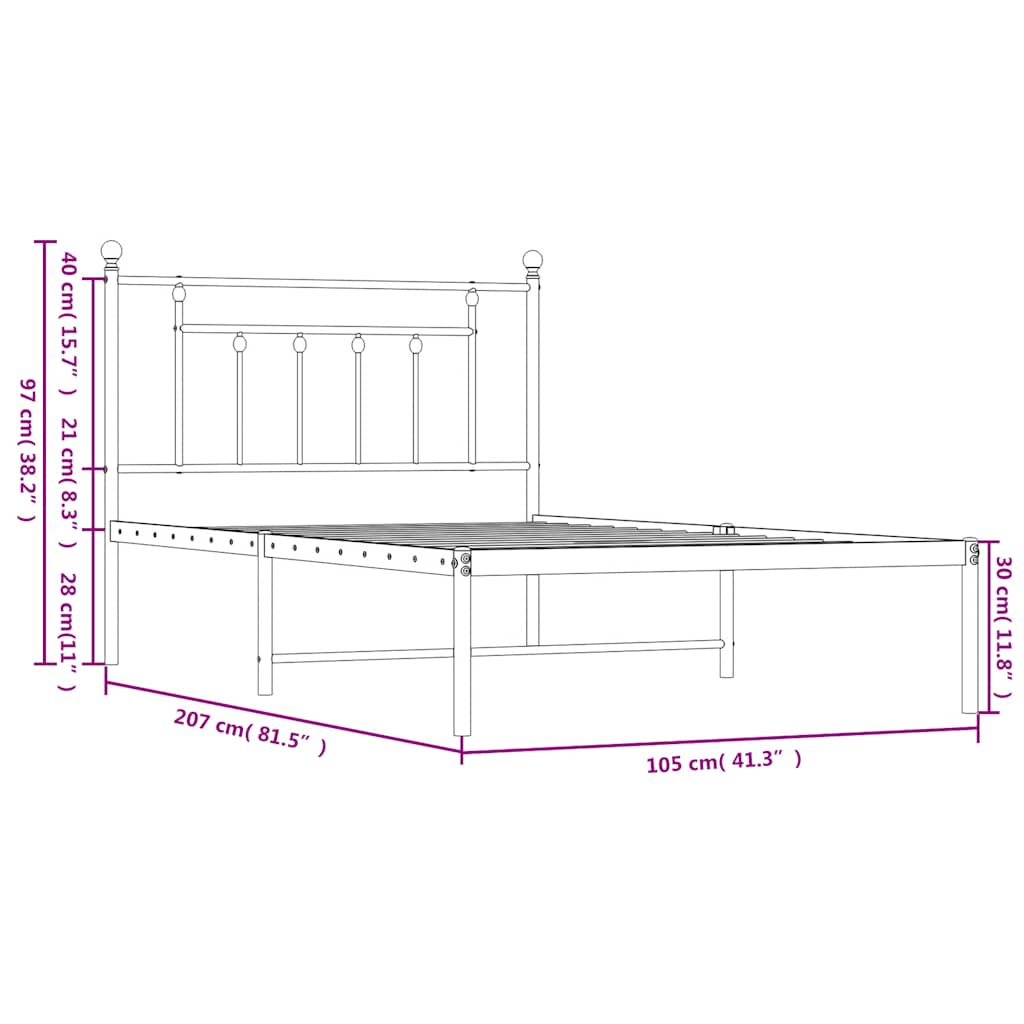Sengeramme i metall med hodegavl hvit 100x200 cm