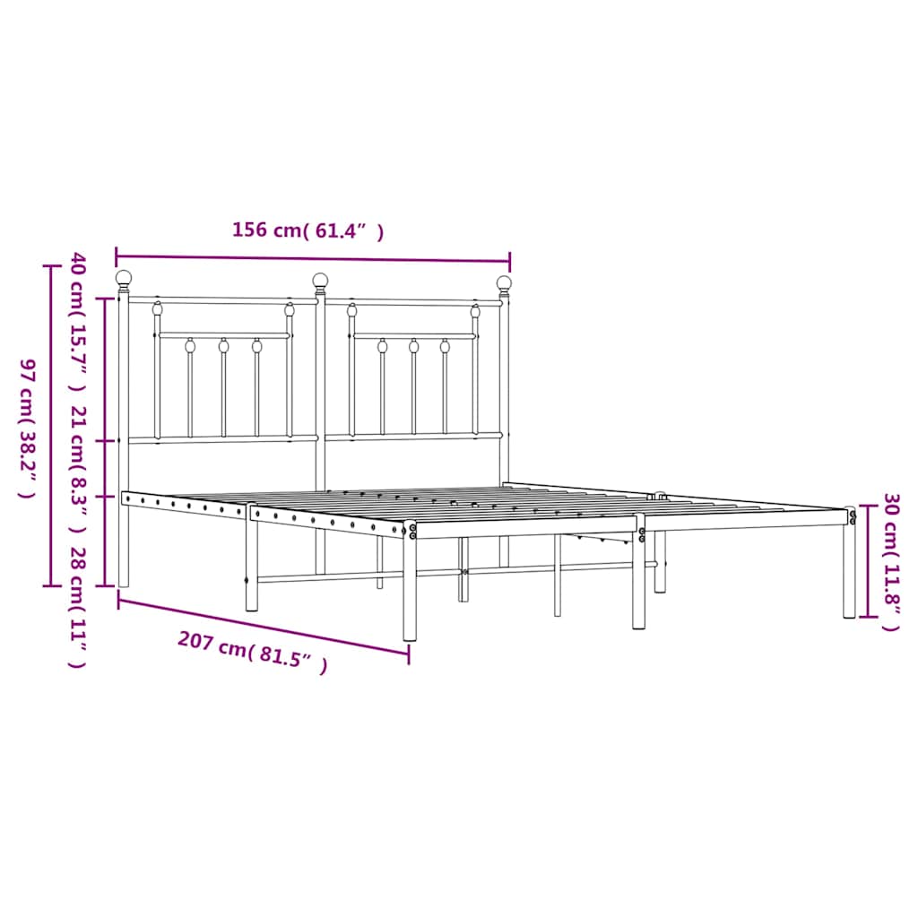 Sengeramme i metall med sengegavl hvit 150x200 cm