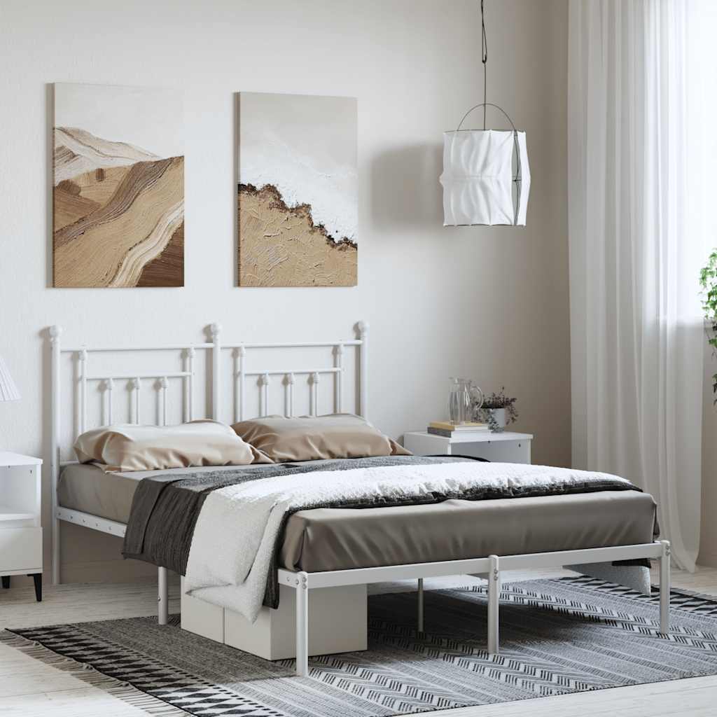Sengeramme i metall med sengegavl hvit 150x200 cm