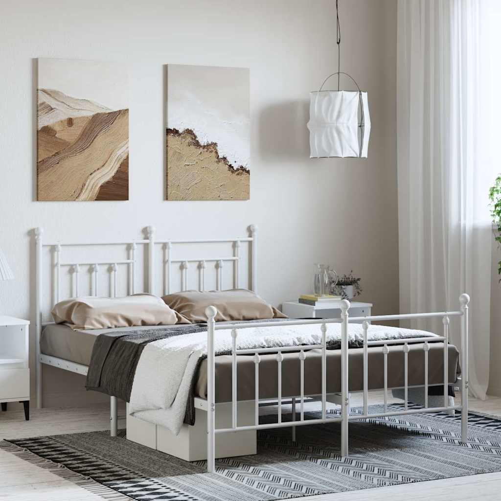 Sengeramme i metall med hode- og fotgavl hvit 150x200 cm