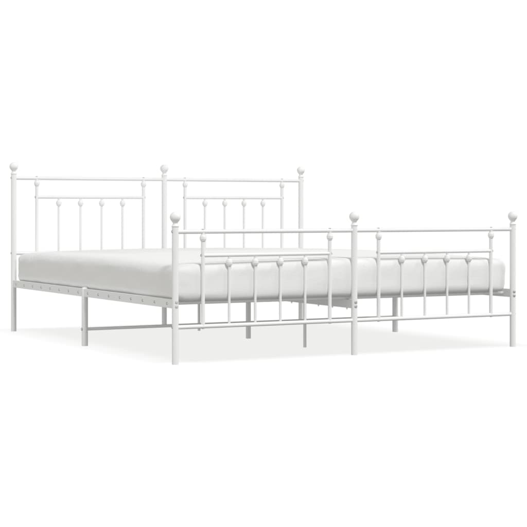 Sengeramme i metall med hode- og fotgavl hvit 200x200 cm