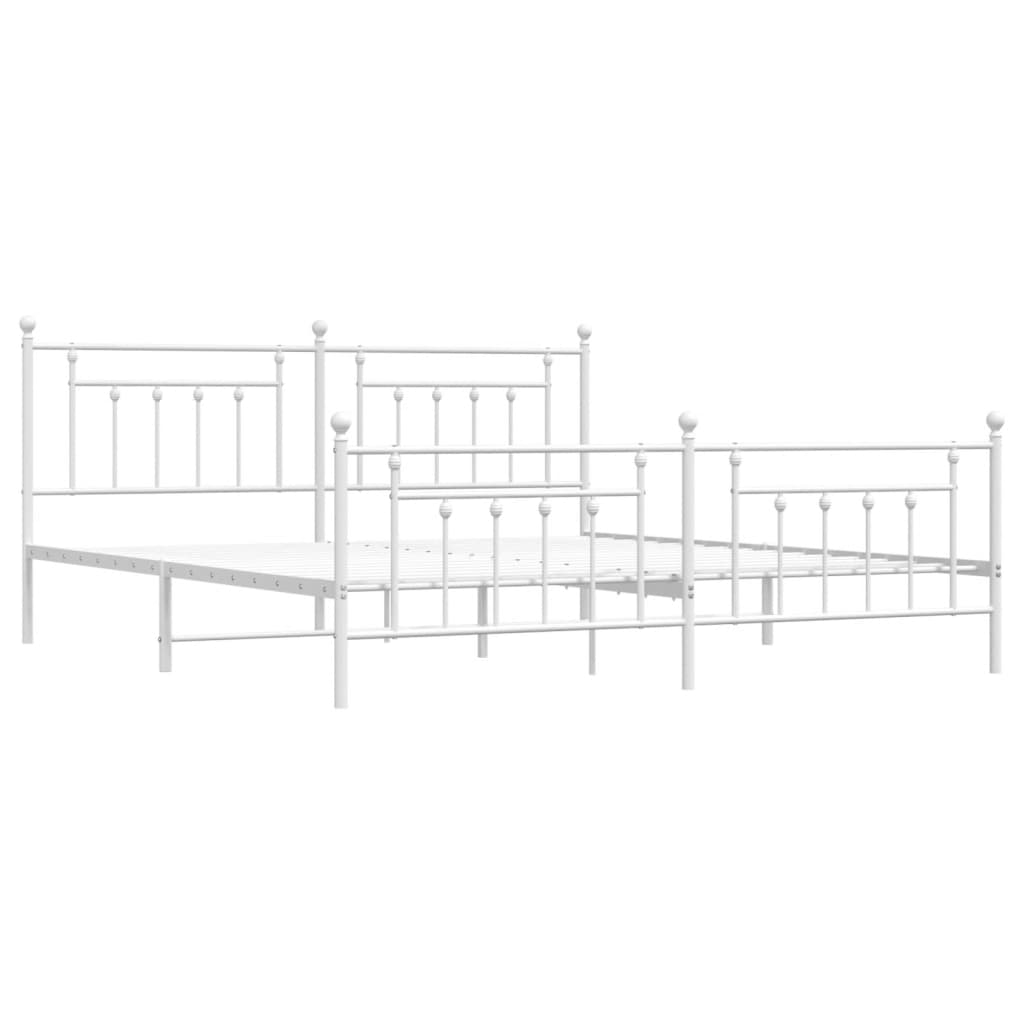 Sengeramme i metall med hode- og fotgavl hvit 200x200 cm