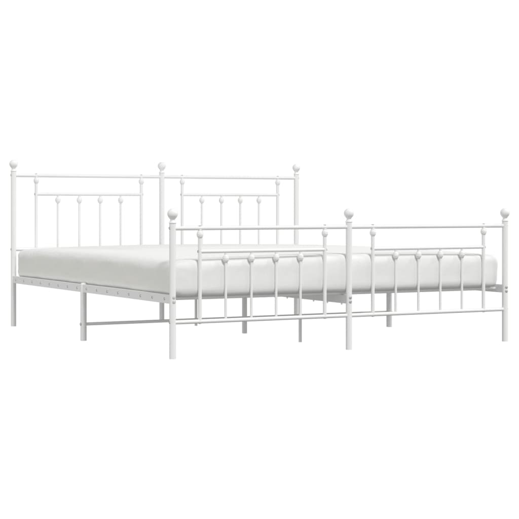Sengeramme i metall med hode- og fotgavl hvit 200x200 cm
