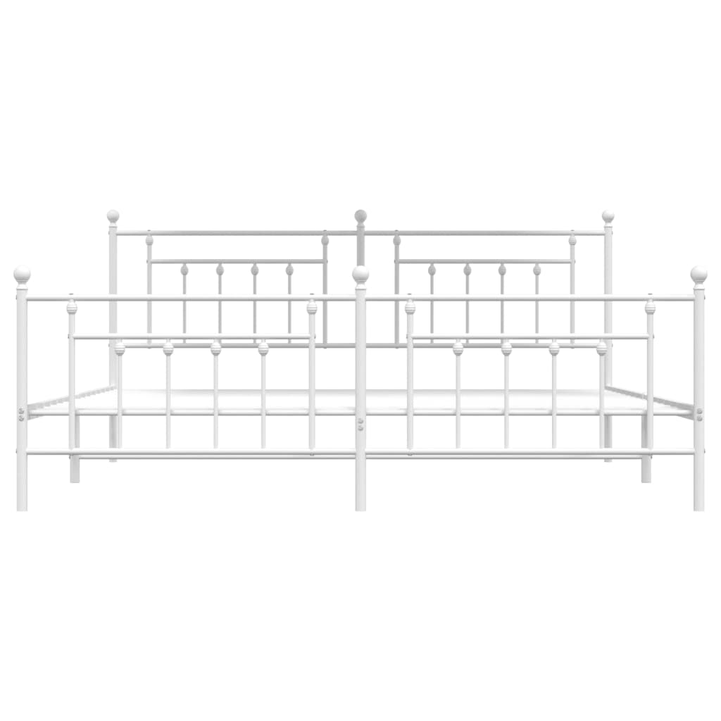 Sengeramme i metall med hode- og fotgavl hvit 200x200 cm