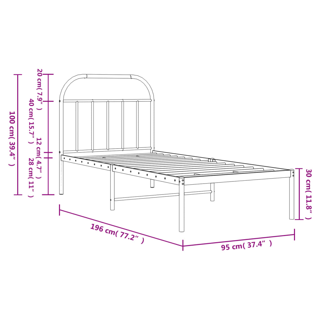 Sengeramme i metall med hodegavl svart 90x190 cm