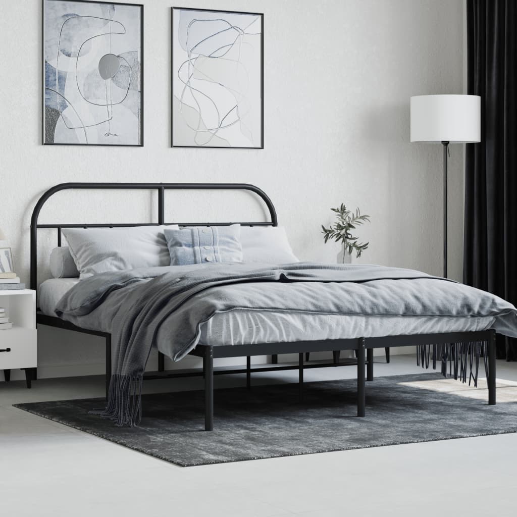 Sengeramme i metall med hodegavl svart 140x190 cm