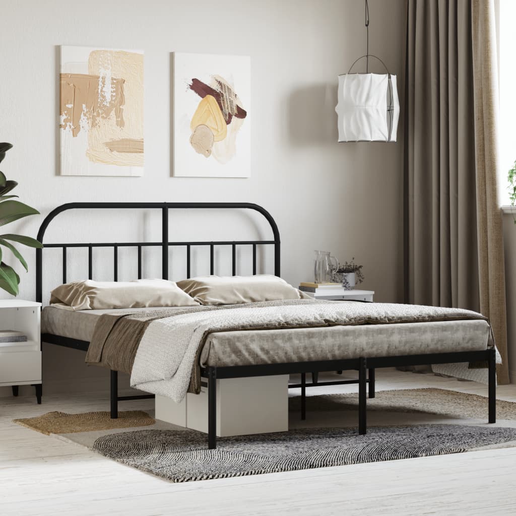 Sengeramme i metall med hodegavl svart 140x190 cm
