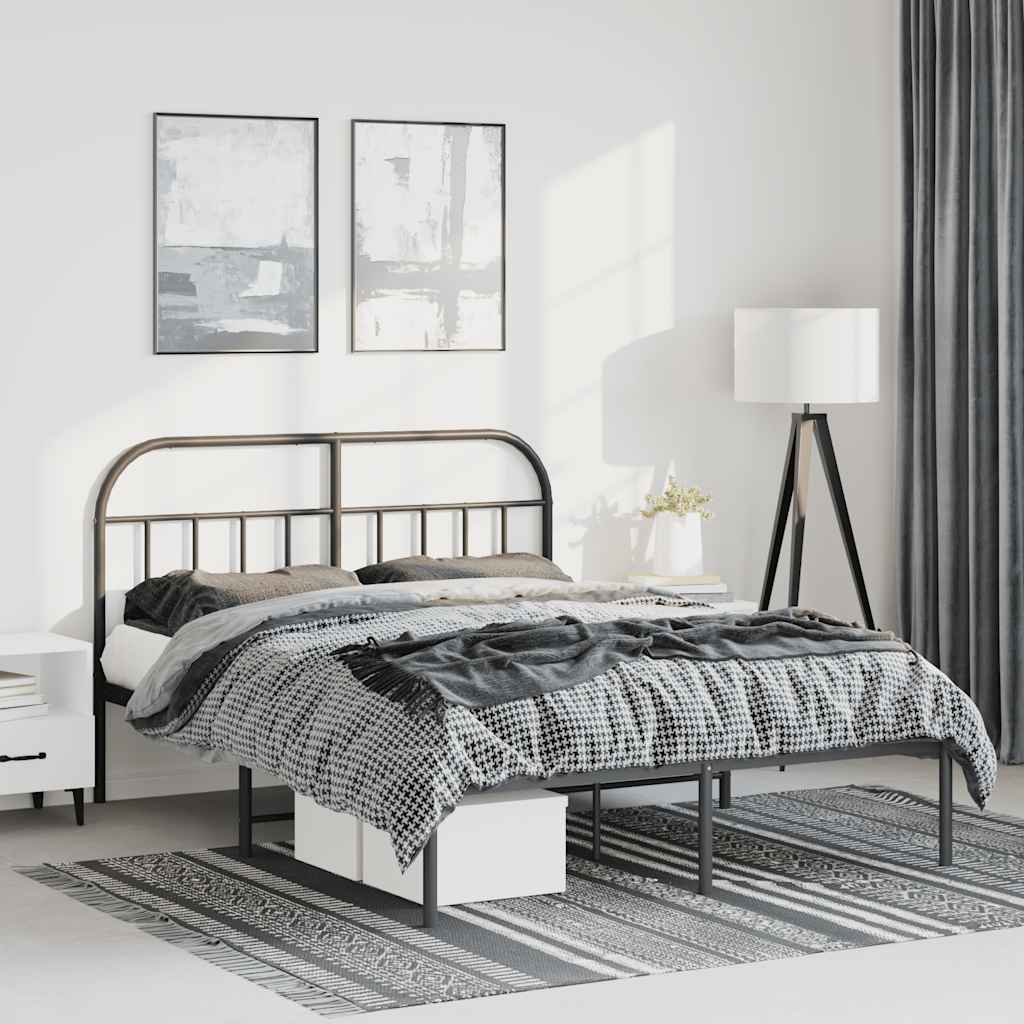 Sengeramme i metall med sengegavl svart 150x200 cm