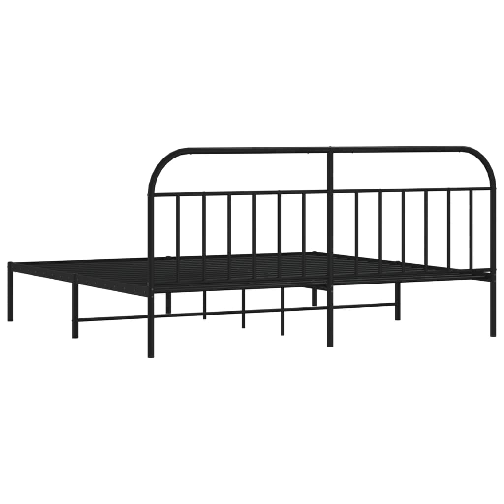 Sengeramme i metall med sengegavl svart 200x200 cm