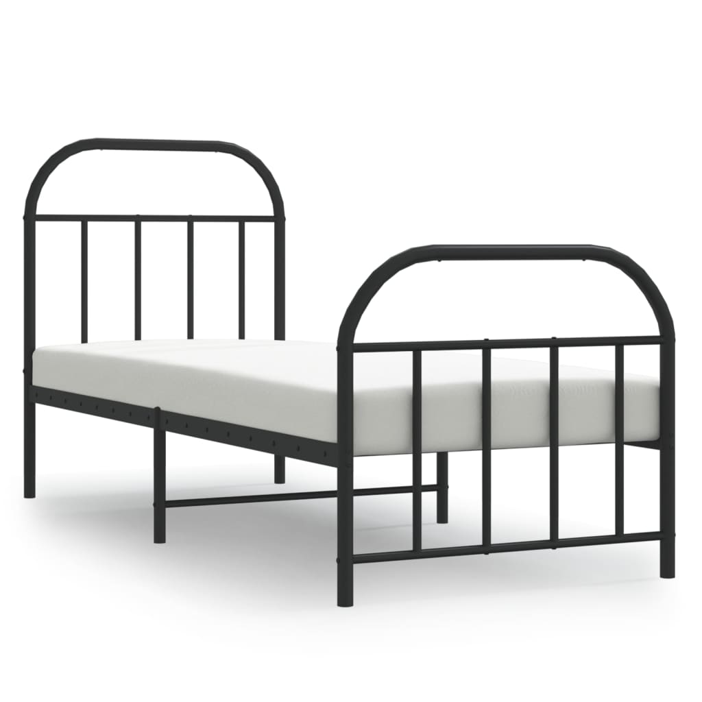 Sengeramme i metall med hode- og fotgavl svart 75x190 cm