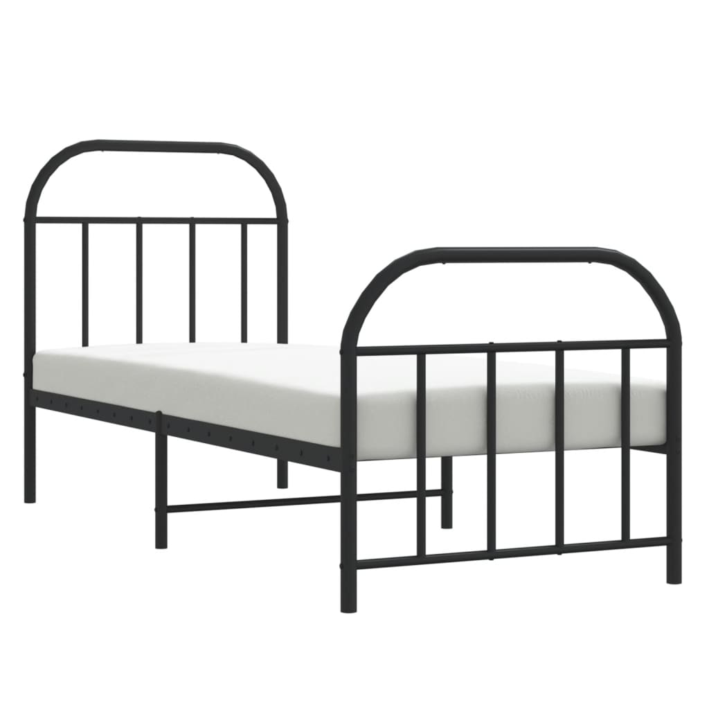 Sengeramme i metall med hode- og fotgavl svart 75x190 cm