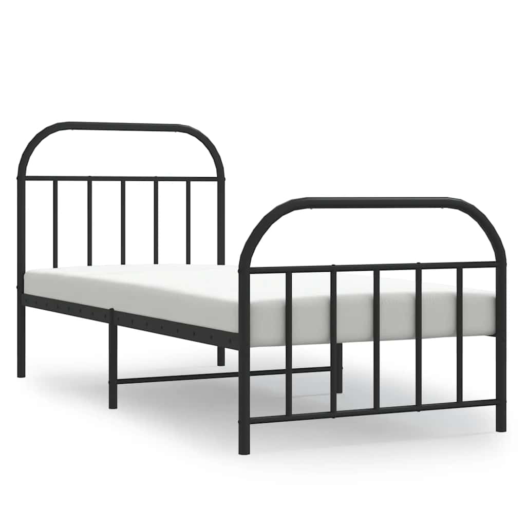 Sengeramme i metall med hode- og fotgavl svart 90x190 cm