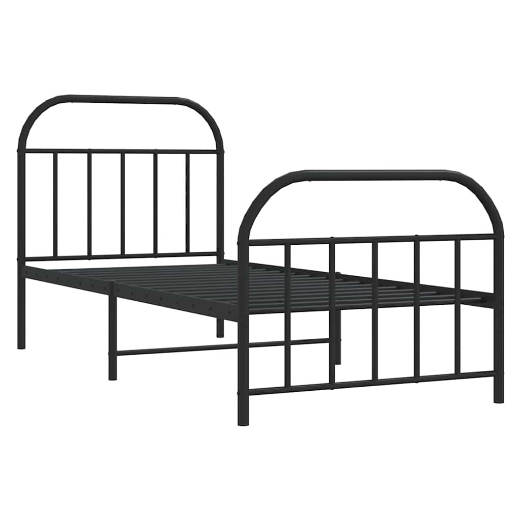 Sengeramme i metall med hode- og fotgavl svart 90x190 cm
