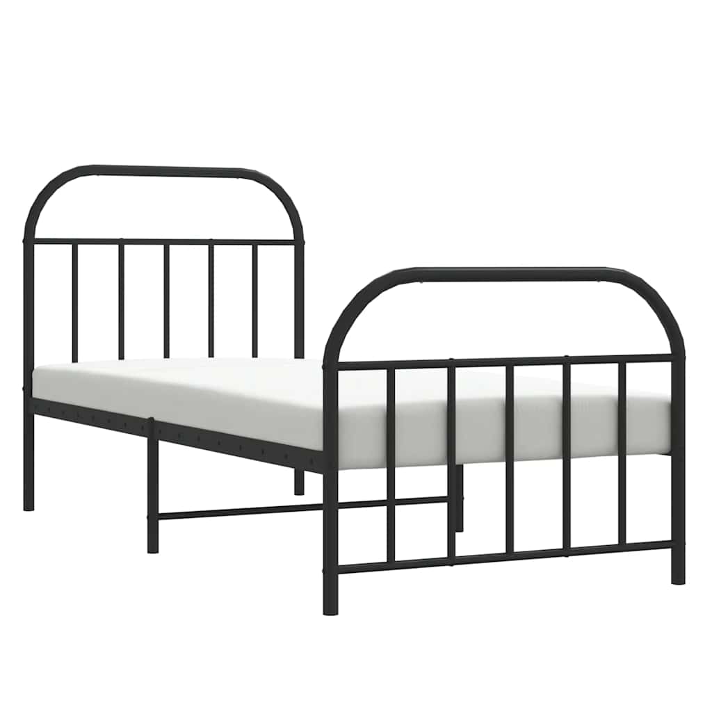 Sengeramme i metall med hode- og fotgavl svart 90x190 cm