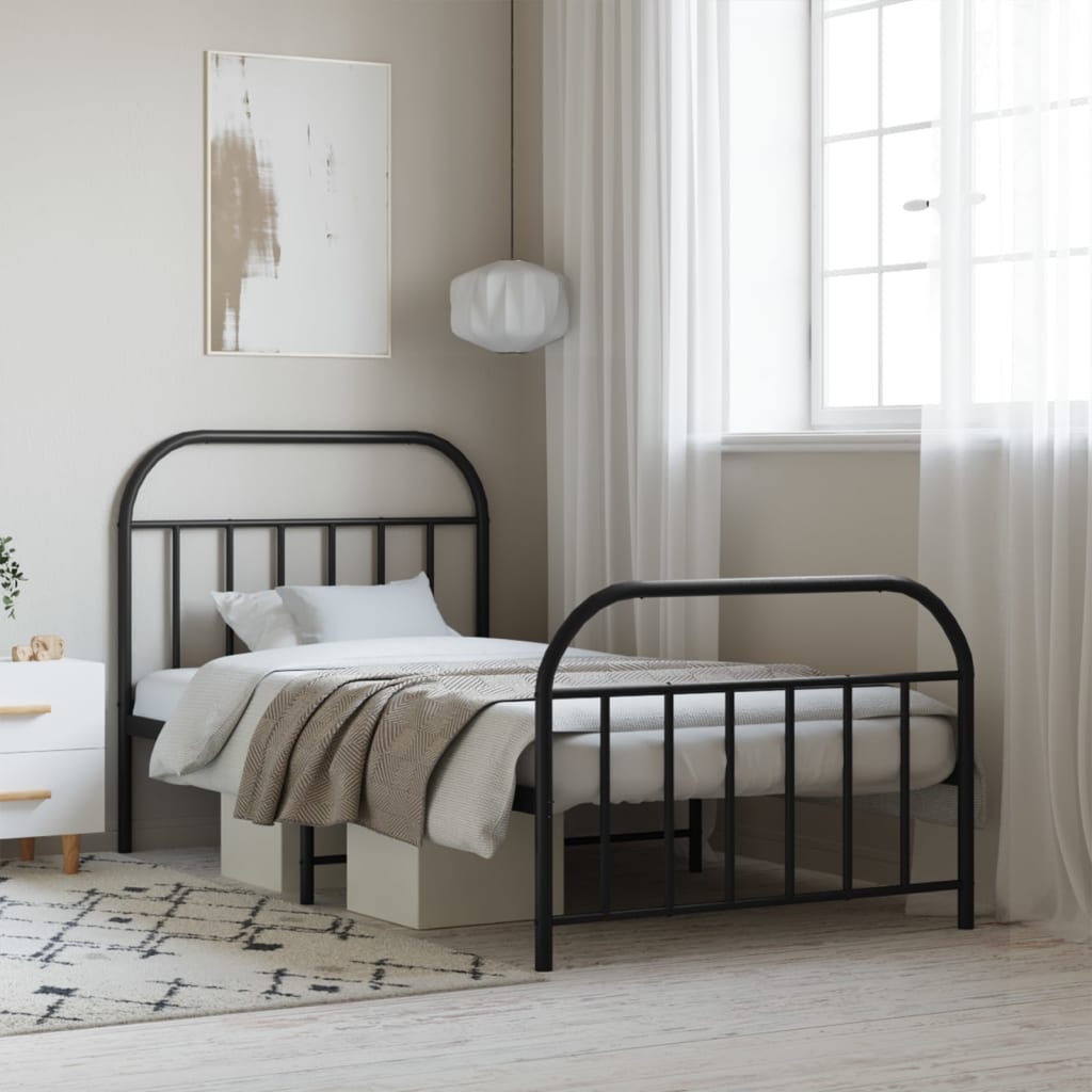 Sengeramme i metall med hode- og fotgavl svart 107x203 cm
