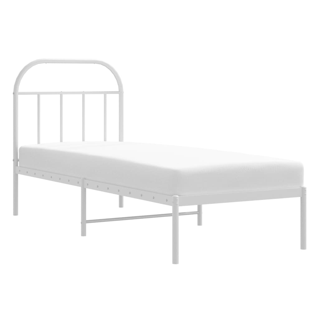 Sengeramme i metall uten madrass med hodegavl hvit 75x190 cm