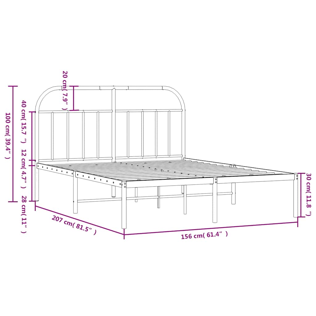 Sengeramme i metall med sengegavl hvit 150x200 cm vidaXL
