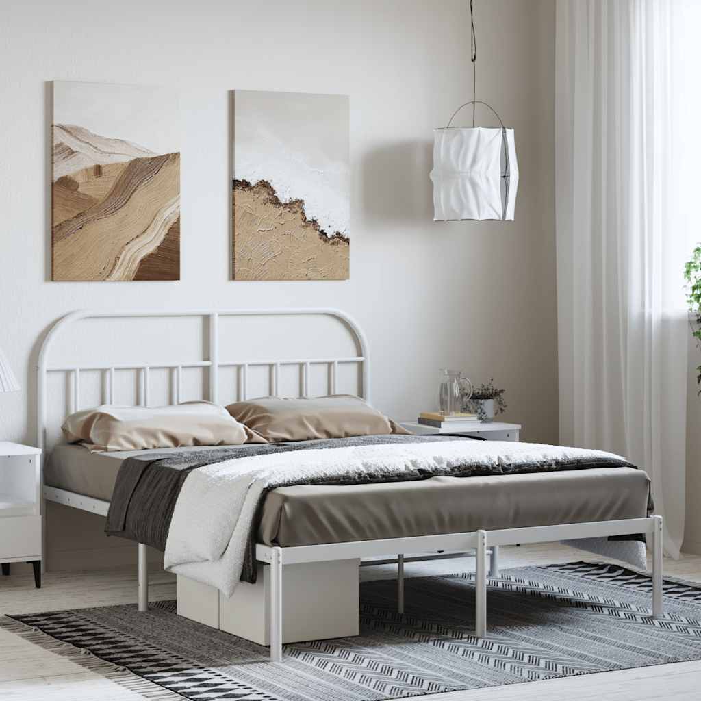 Sengeramme i metall med sengegavl hvit 150x200 cm vidaXL