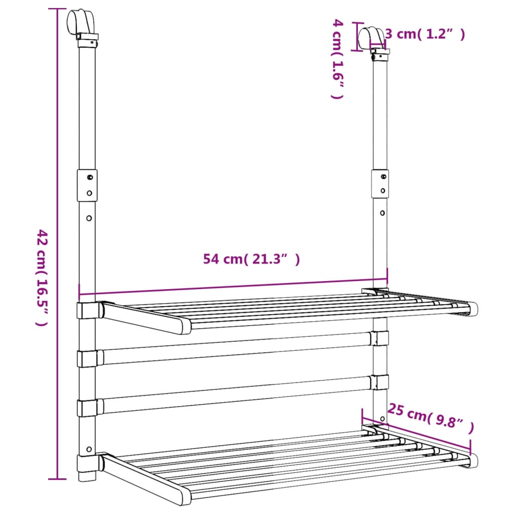 Tørkestativ for balkong 54x25x42 cm aluminium